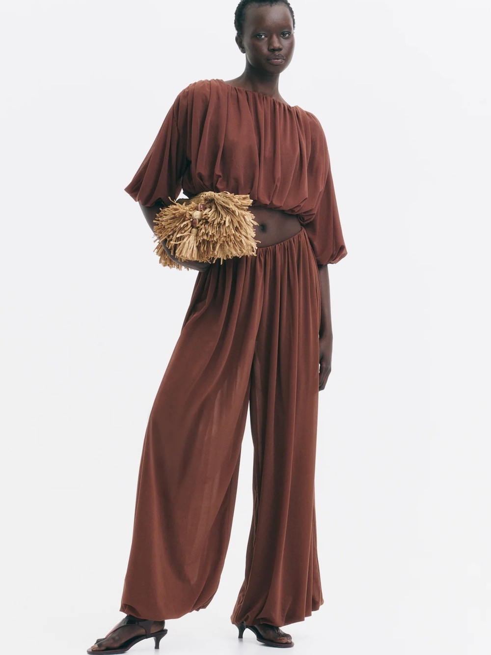 NWTS H&M Brown Elastic Waistband Draped Balloon-Leg Pants | Size Large
